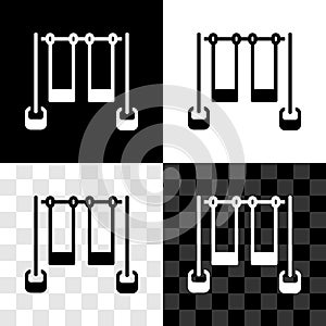 Set Double swing for kids summer games on playground icon isolated on black and white, transparent background. Outdoor