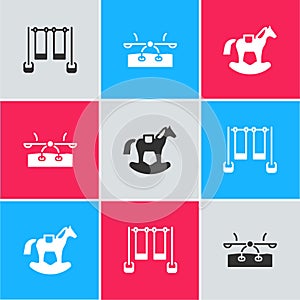 Set Double swing, Seesaw and Horse saddle icon. Vector