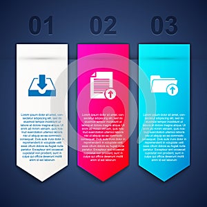Set Download inbox, Upload file and arrow with folder. Business infographic template. Vector