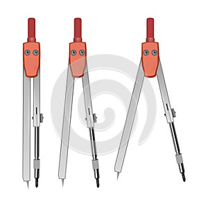 Set of Drawing compasses for draftsmanship, Geometric measuring tool, for teaching descriptive geometry and drawing of circles and photo