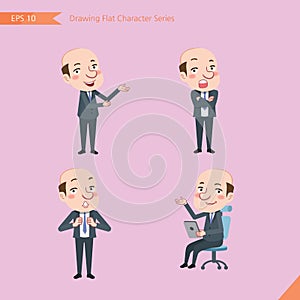 Set of drawing flat character style, business concept bald boss activities - introducing, confidence, office worker, communication