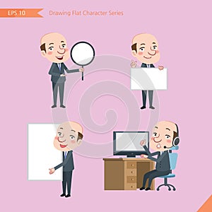 Set of drawing flat character style, business concept ceo activities - banner, whiteboard, computing, telemarketing, introduction