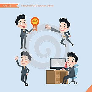 Set of drawing flat character style, business concept handsome office worker activities