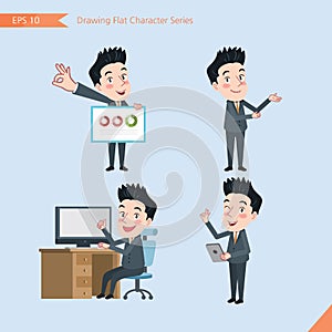 Set of drawing flat character style, business concept handsome office worker activities - presentation, ok sign, troubleshooter photo
