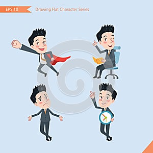 Set of drawing flat character style, business concept handsome offiece worker activities - business hero, Question, time