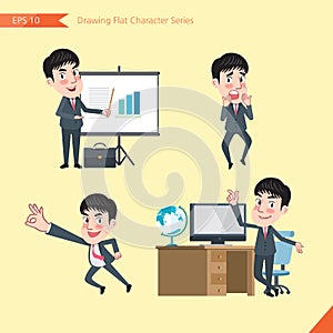 Set of drawing flat character style, business concept young office worker activities
