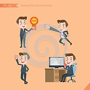 Set of drawing flat character style, business concept young office worker activities