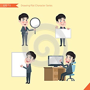 Set of drawing flat character style, business concept young office worker activities