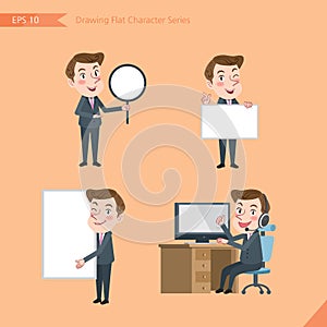 Set of drawing flat character style, business concept young office worker activities