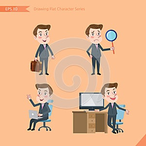 Set of drawing flat character style, business concept young office worker activities