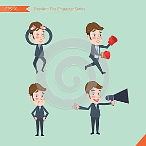 Set of drawing flat character style, business concept young office worker activities - Disappointment, notice, boxing