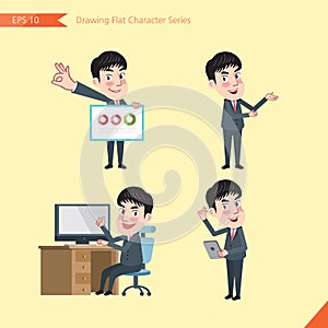 Set of drawing flat character style, business concept young office worker activities photo