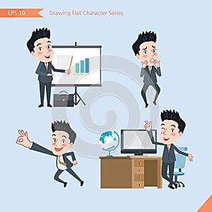 Set of drawing flat character style, business concept young office worker activities - presentation, Surprised, ok sign