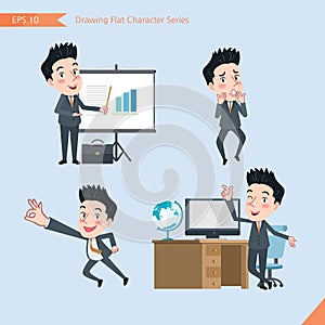 Set of drawing flat character style, business concept young office worker activities - presentation, Surprised, ok sign photo