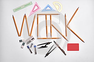 Set of drawing instruments isolated on white background. school