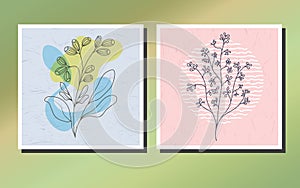 set of drawings with abstract plants for wall decoration