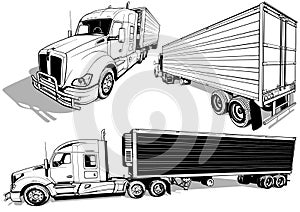 Set of Drawings of an American Truck with a Trailer