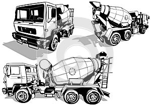 Set of Drawings with Concrete Mixer Truck
