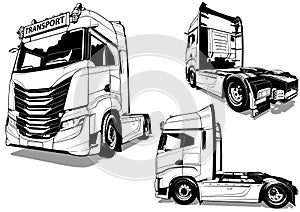 Set of Drawings of a European Italian Truck from Different Views