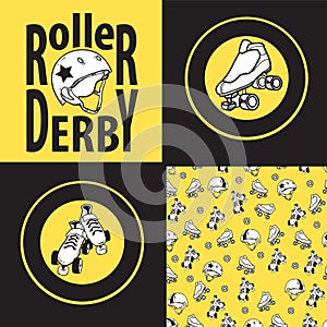 Set of drawings and seamless patterns on the theme of roller der