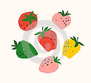 Set of drawn strawberry. Vector illustration. Isolated elements