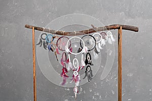 Set of dream catchers with different colors. Best way to catch bad dreams or nightmares. Best options for bed decoration