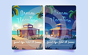 Set of dream vacation banners cartoon illustration