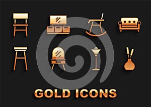 Set Dressing table, Sofa, Vase, Floor lamp, Chair, Armchair, and TV stand icon. Vector