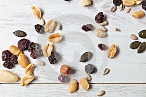 Set of dried fruits with wood background