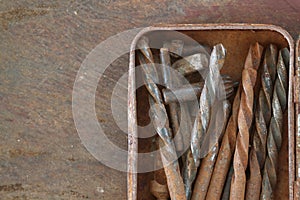 Set of drill bits corroded and rusty