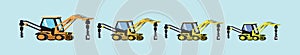 Set of driller truck. cartoon icon design template with various models. vector illustration isolated on blue background