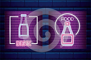 Set drink with food neon light label