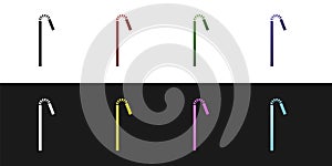 Set Drinking plastic straw icon isolated on black and white background. Vector Illustration