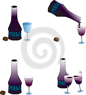 set of drinks wine alcohol with glass simple icon in different draw art and design