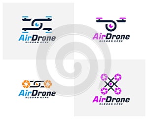 Set of Drone logo design template. Photography drone icon vector. Creative design. Illustration