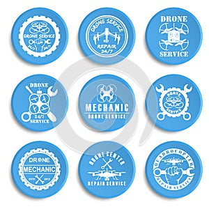 Set of drone logos, badges, emblems and design elements.