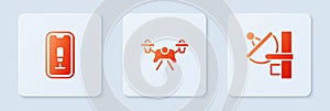 Set Drone, Mobile recording and Radar. White square button. Vector