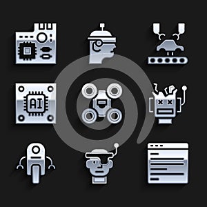 Set Drone, Smart glasses, Computer api interface, Broken robot, Robot, Processor with microcircuits CPU, Robotic arm