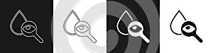 Set Drop and magnifying glass icon isolated on black and white background. Vector