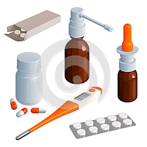 Set of drugs and medicines for the treatment of cold or flu