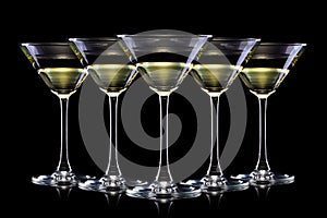 Set of dry martini cocktails  on black background