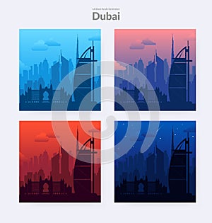 Set of Dubai, UAE famous city scape backgrounds.