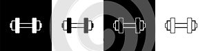 Set Dumbbell icon isolated on black and white background. Muscle lifting, fitness barbell, sports equipment. Vector