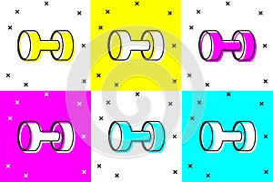 Set Dumbbell icon isolated on color background. Muscle lifting icon, fitness barbell, gym, sports equipment, exercise