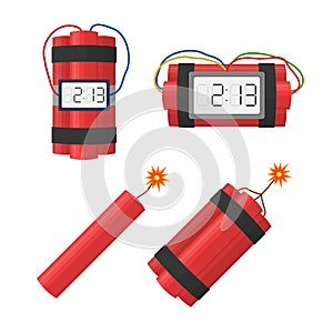 Set dynamite bombs explosion with timer detonate, wire, burning wick.