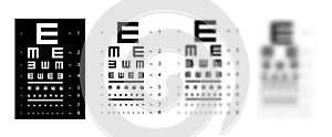 Set of E chart Eye Test Chart tumbling medical illustration. line vector sketch outline isolated on white background