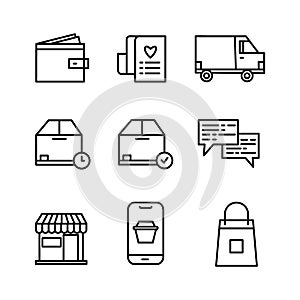 Set of e commerce line thin icon collection isolated on white background