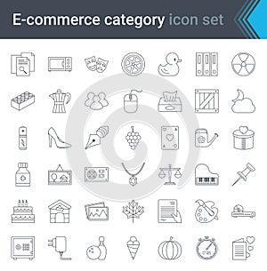 Set of e-commerce and online shopping web icons in line style. Mobile shop, digital marketing. High quality vector illustration.