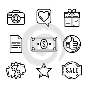 Set of 9 E-commerce and shopping web icons in line style. Vector illustration