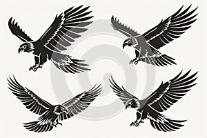 Set of Eagle animals emblem logo design with black Eagle line art icon vector illustration on white background
